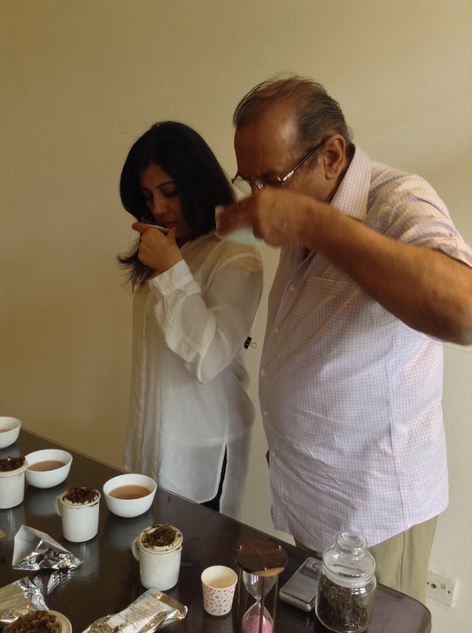 N K Puri and Shikha Puri of Teacupsfull doing Tea Tasting, Shikha Puri - Founder of Teacupsfull