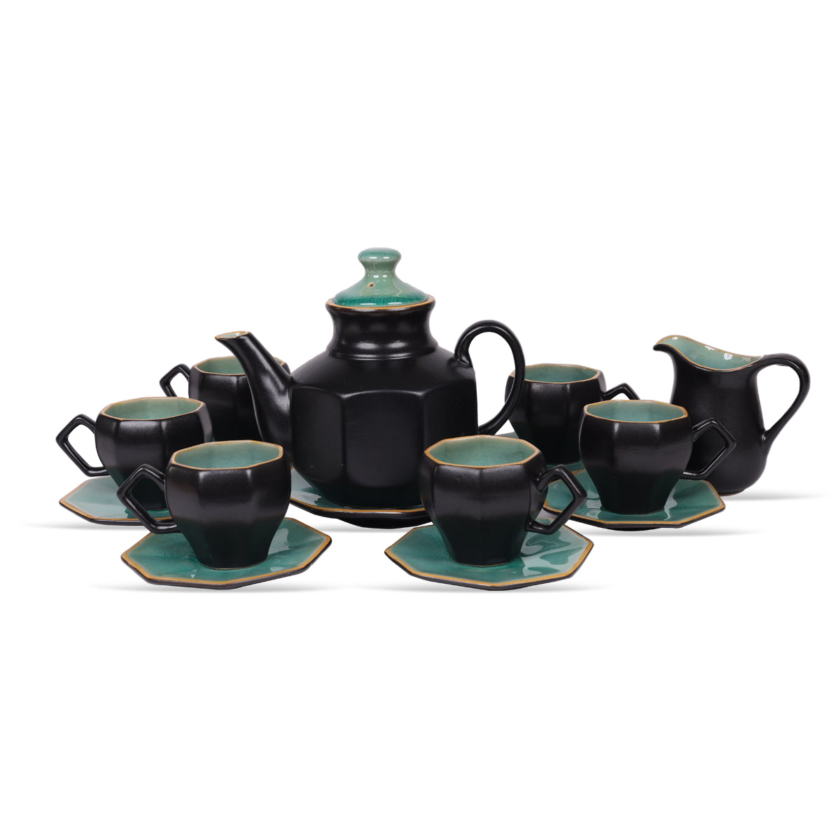 Ornate Black and Teal Tea Set